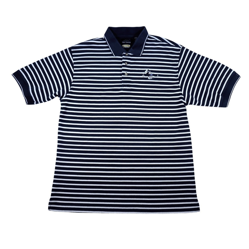 Greg Norman Polo Shirt Mens XL Navy Blue Excellent Disney Mickey Mouse Striped